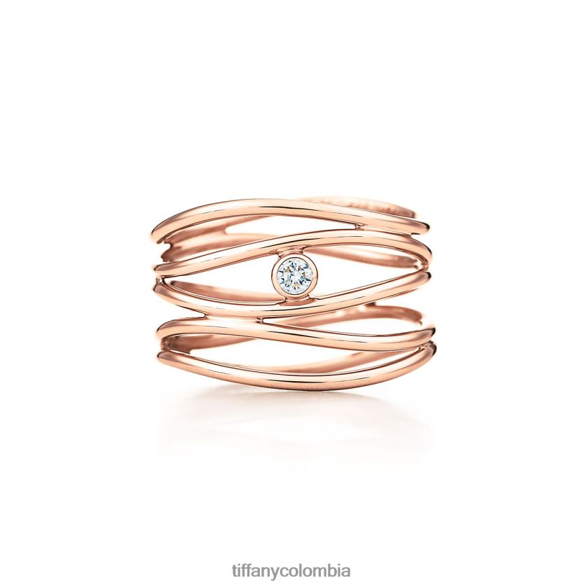 Tiffany anillo ondulado de cinco hileras de diamantes unisexo 2J40B81765 joyas