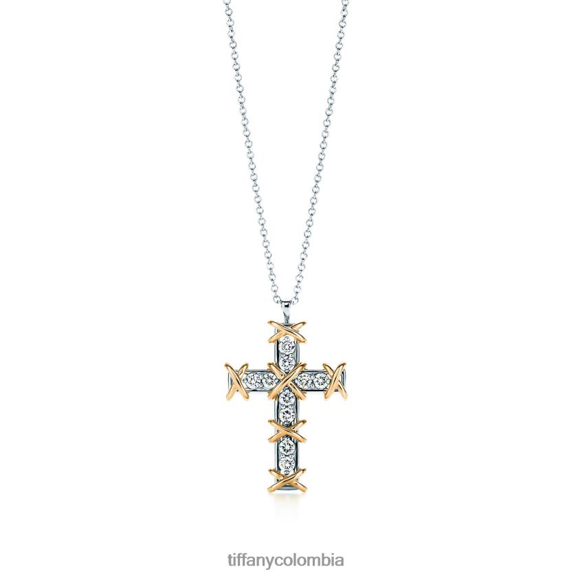 Tiffany colgante de cruz de diez piedras unisexo 2J40B8321 joyas