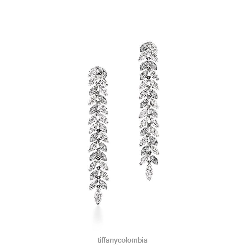 Tiffany Pendientes colgantes de diamantes en forma de vid en platino unisexo 2J40B8905 joyas