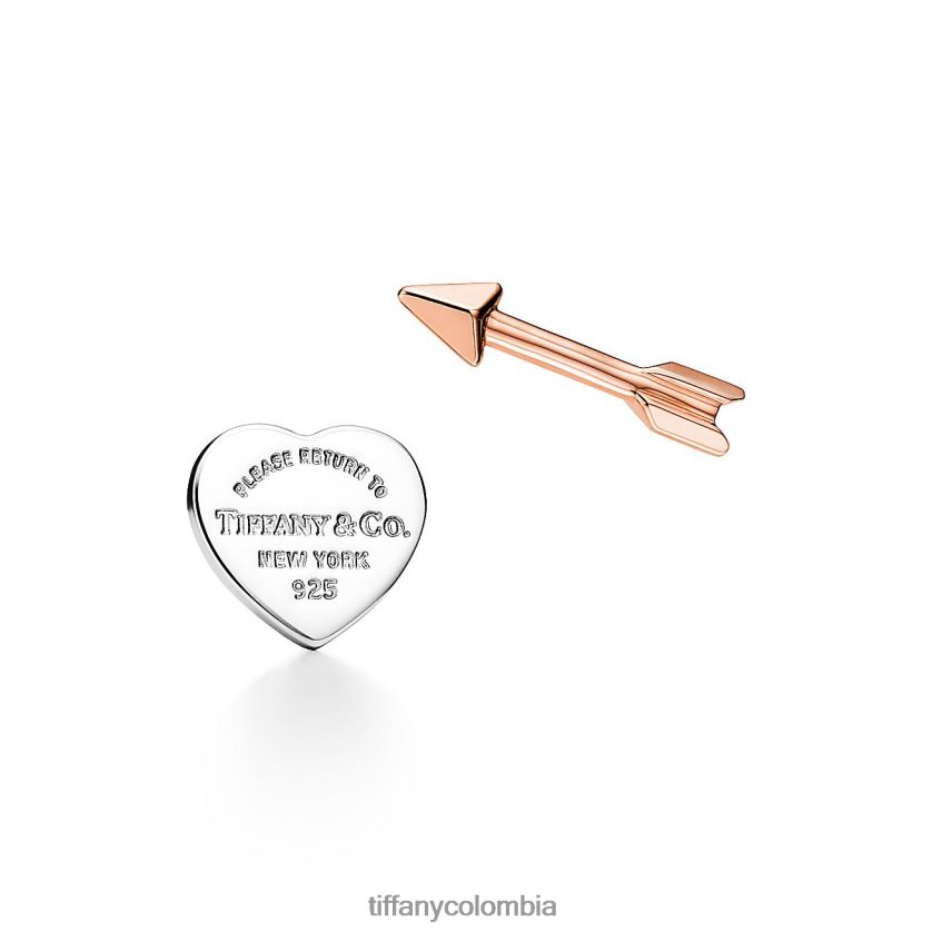 Tiffany aretes con etiqueta de corazón y flecha enamorados unisexo 2J40B8724 joyas en plata y oro rosa