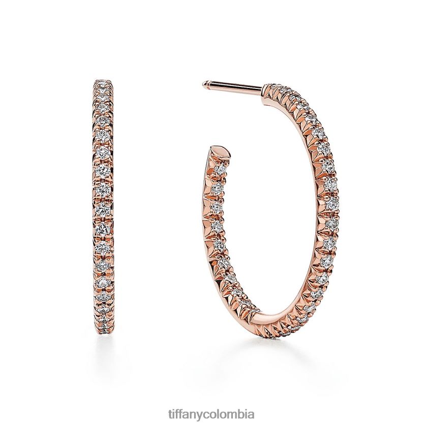 Tiffany aretes de aro unisexo 2J40B8836 joyas en oro rosa con diamantes, mediano