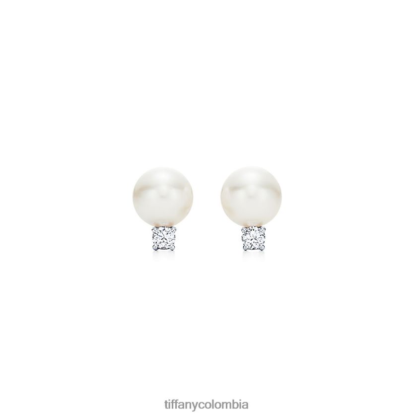 Tiffany aretes unisexo 2J40B8722 joyas en oro blanco con diamantes, 7-7,5 mm