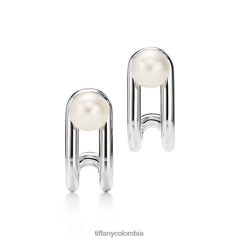 Tiffany pendientes con bisagras de doble perla en plata de ley unisexo 2J40B8786 joyas - Haga un click en la imagen para cerrar