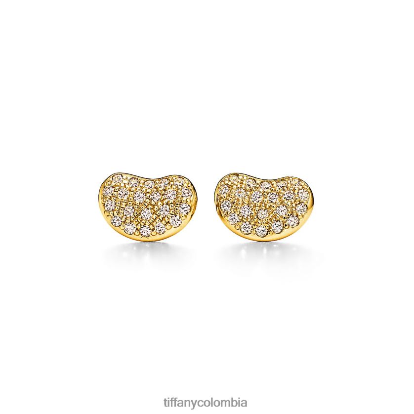 Tiffany pendientes con diseño de frijol unisexo 2J40B8837 joyas en oro amarillo con pavé de diamantes, 9 mm