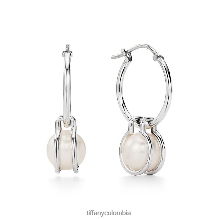 Tiffany pendientes de aro de perlas en plata de primera ley unisexo 2J40B8711 joyas - Haga un click en la imagen para cerrar