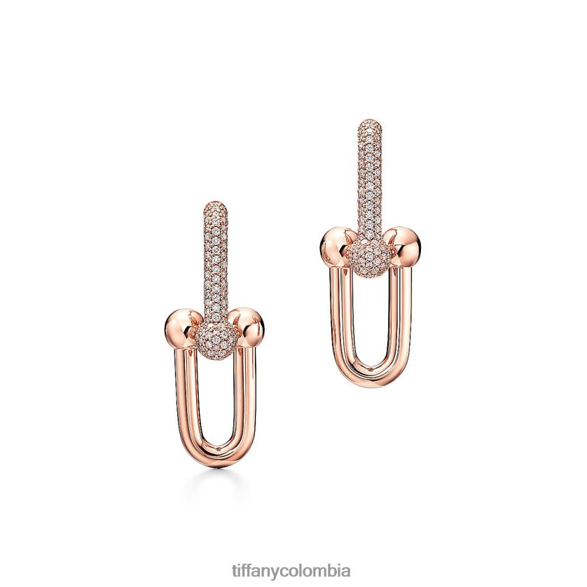 Tiffany pendientes de enlace unisexo 2J40B8764 joyas en oro rosa de 18k con pavé de diamantes