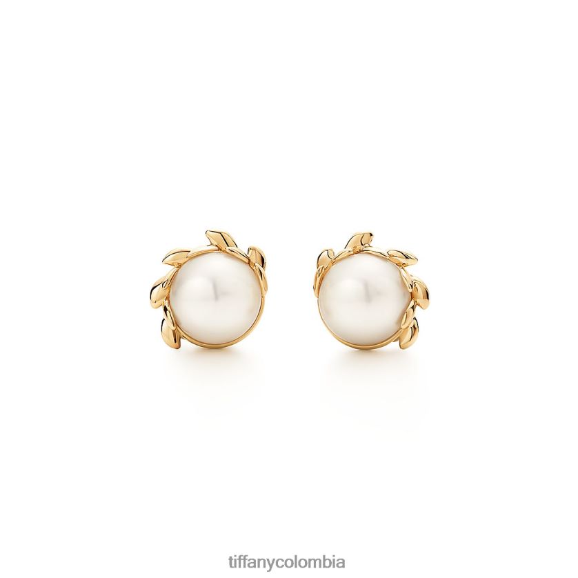 Tiffany pendientes de perlas de hoja de olivo unisexo 2J40B8835 joyas